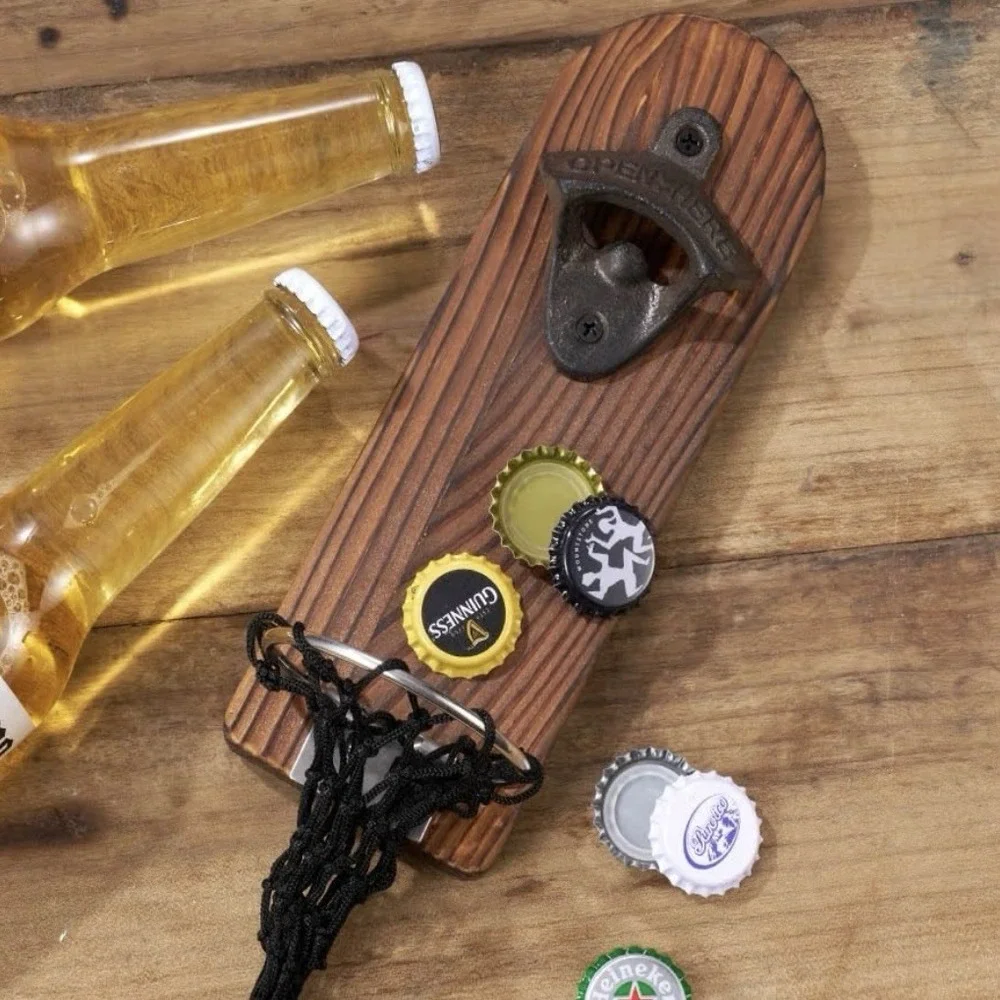 Magnetic Basketball Bottle Opener Wooden Wall-mounted Beer Bottle Opener